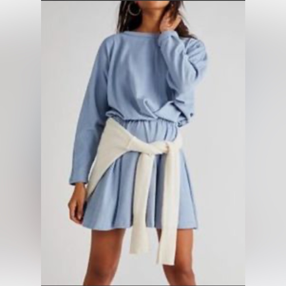Free People Beach Santa Maria Long Sleeved Dress Light Blue XS New Without Tags - Picture 1 of 5